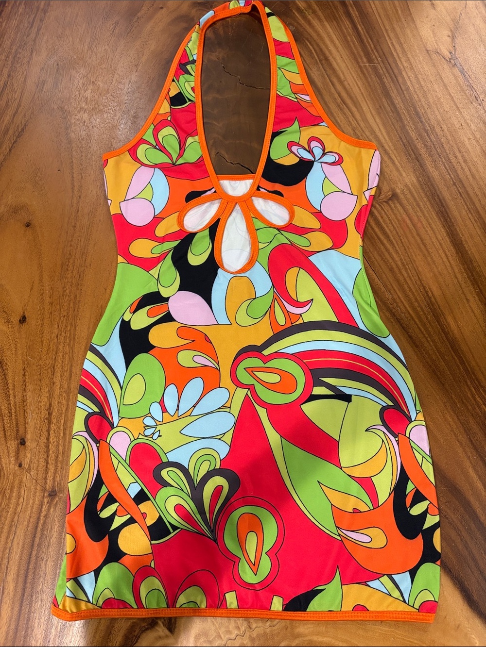 Colorful Retro Psychedelic Halter Dress - Bright Multi